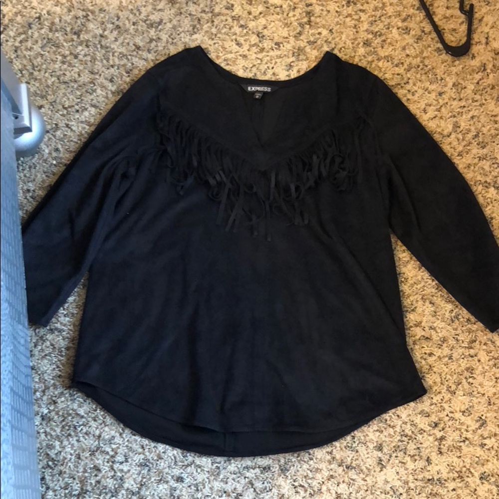 Suede Fringe 3/4 Sleeve Express top